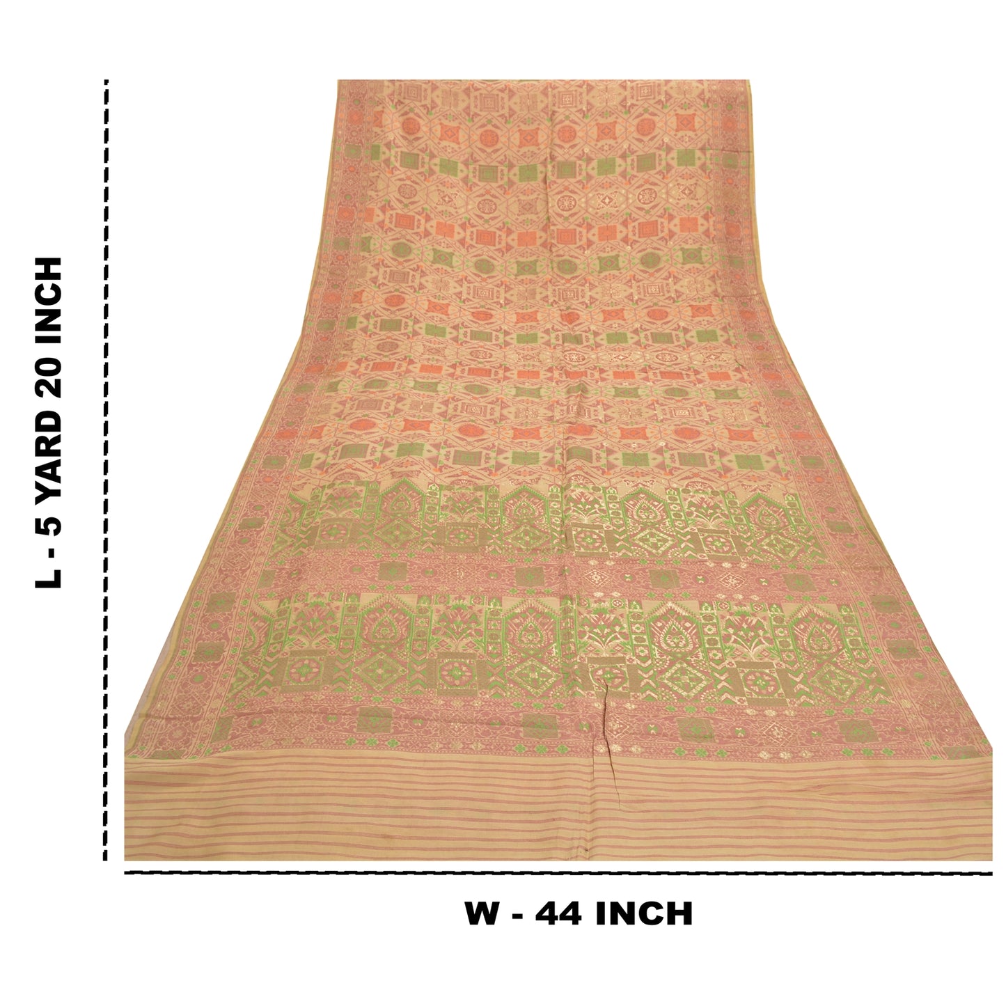 Sanskriti Vintage Beige Heavy Indian Sarees 100% Pure Silk Woven Sari Sustainable Fabric