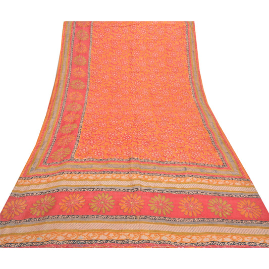 Sanskriti Vintage Mustard Heavy Sarees Pure Silk Hand Beaded Kantha Sari Sustainable Fabric