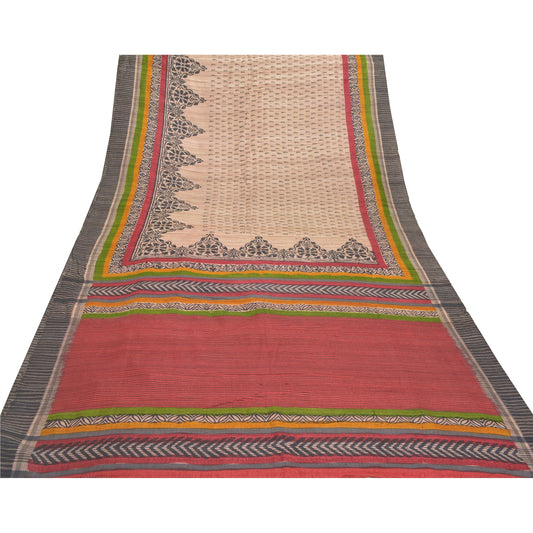 Sanskriti Vintage Heavy Indian Sari Pure Handloom Silk Printed Woven Sarees Sustainable Fabric