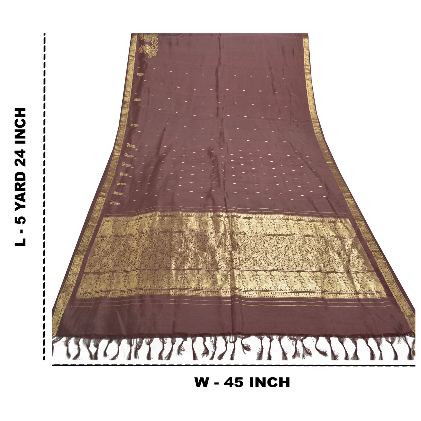 Sanskriti Vintage Heavy Wedding Sarees Pure Silk Brown Woven Brocade Sari Sustainable Fabric