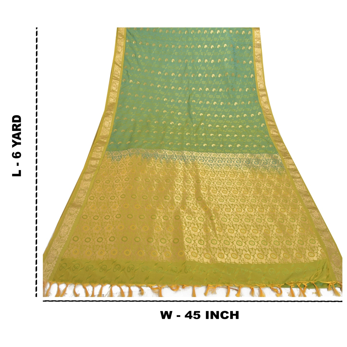 Sanskriti Vintage Heavy Wedding Sari Art Silk Green Woven Brocade Sarees Sustainable Fabric