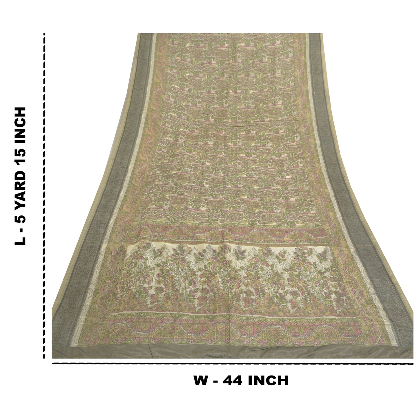 Санскрити Винтаж Серый Тяжелое Сари Чистый Атлас Шелк Тканый Танчои Сари Экологичная Ткань