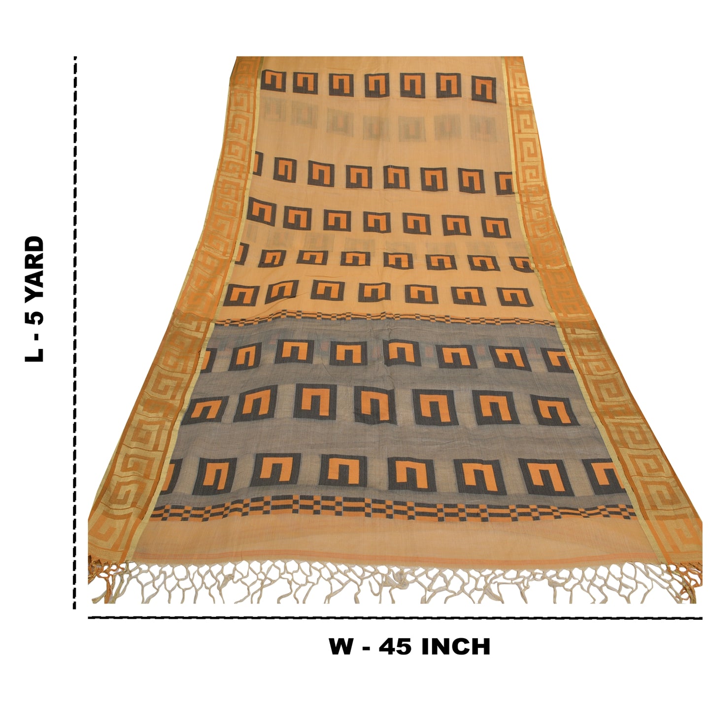 Sanskriti Vintage Fawn Heavy Saree 100% Pure Cotton Hand-Woven Sustainable Fabric Sari