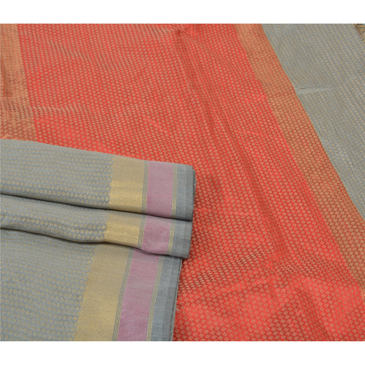 Sanskriti Vintage Grey Heavy Sarees Art Silk Hand Woven Indian Sari Sustainable Fabric