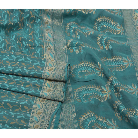 Sanskriti Vintage Heavy Sarees 100% Ren Silke Blå Vævet Indisk Sari