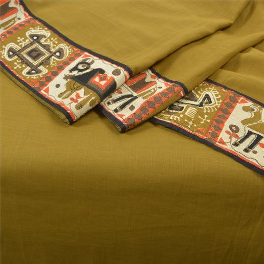 Sanskriti Vintage Green Heavy Sarees Hand Painted Sustainable Fabric Patch Work Sari