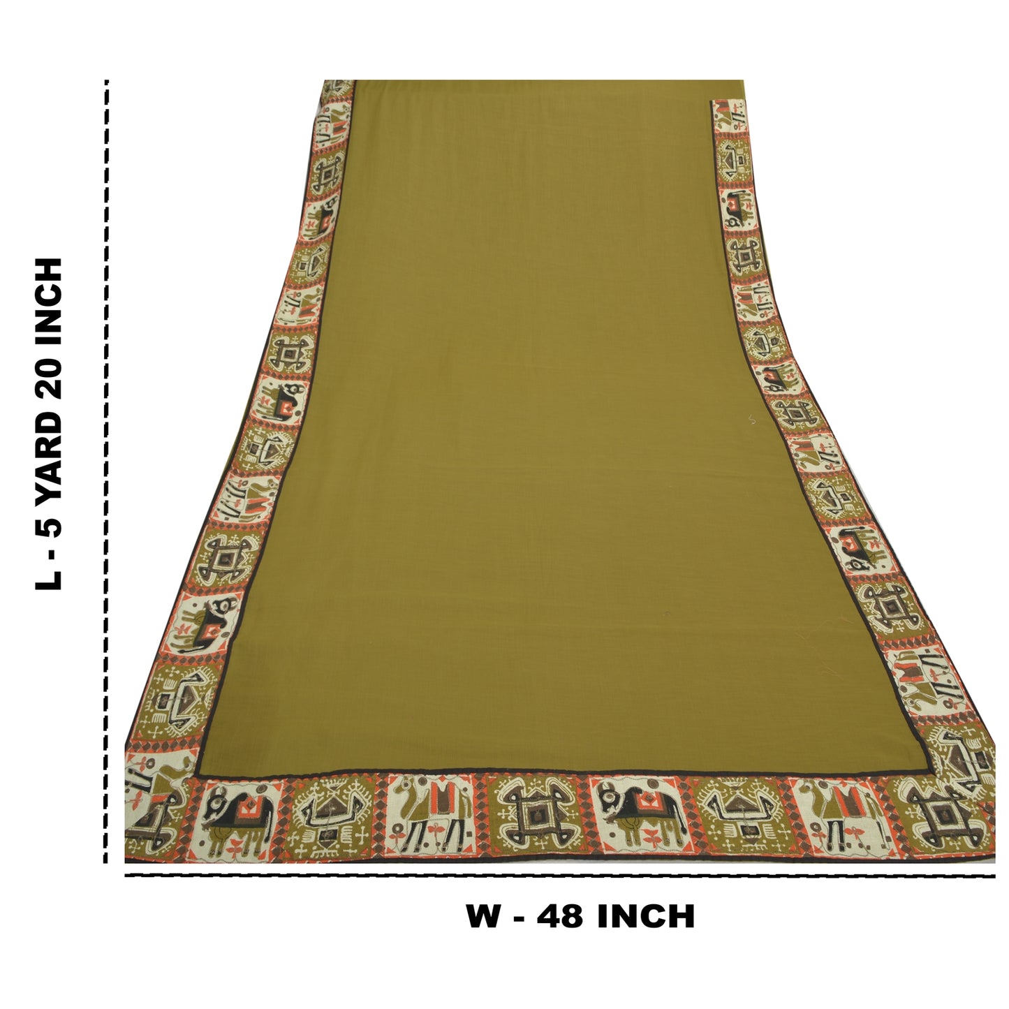 Sanskriti Vintage Green Heavy Sarees Hand Painted Sustainable Fabric Patch Work Sari