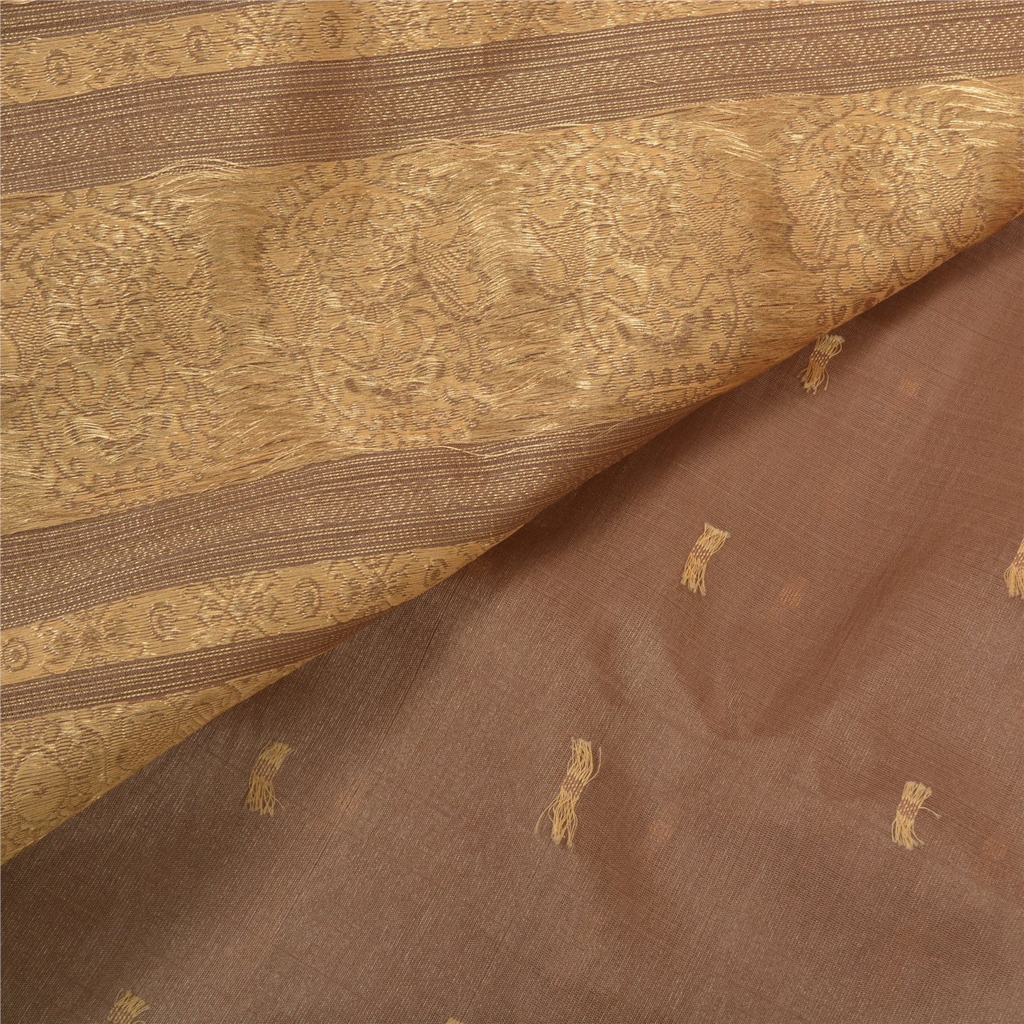 Sanskriti Vintage Brown Heavy Saree Pure Silk Hand Woven Zari Work Sari Sustainable Fabric