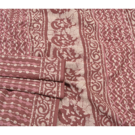 Sanskriti Vintage Brown Heavy Sarees 100% Pure Cotton Batik Work Sari Sustainable Fabric