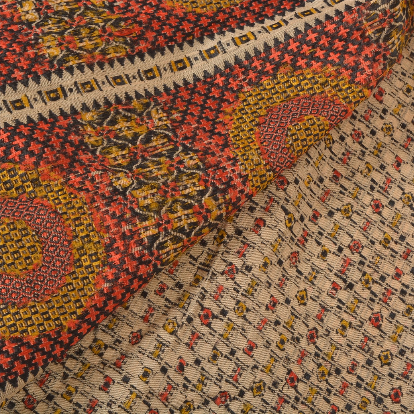 Sanskriti Vintage Heavy Cream Sarees Pure Silk Hand Woven Indian Sari Sustainable Fabric