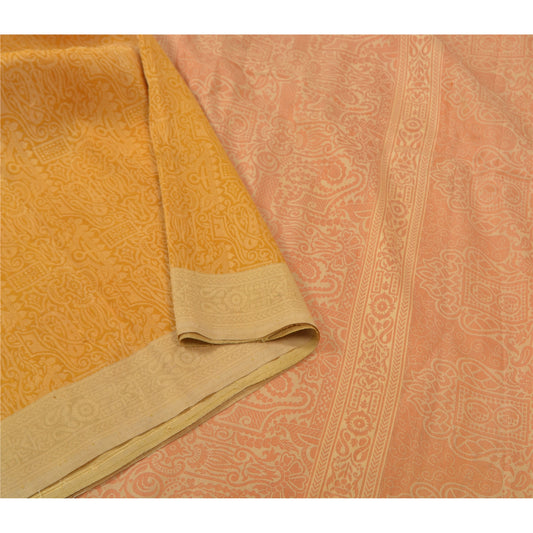 Sanskriti Vintage Heavy Mustard Sari Pure Silk Hand Woven Tanchoi Sarees Sustainable Fabric