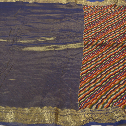Sanskriti Vintage Heavy Sarees Blend Georgette Leheria Print & Woven Sari Sustainable Fabric