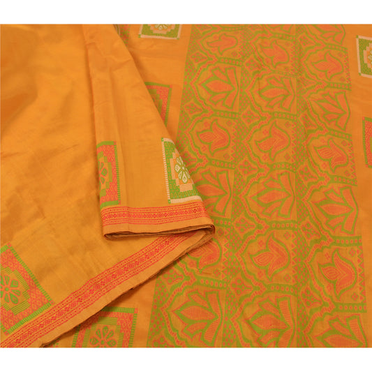 Sanskriti Vintage Heavy Mustard Sarees Pure Silk Hand Woven Indian Sari Sustainable Fabric
