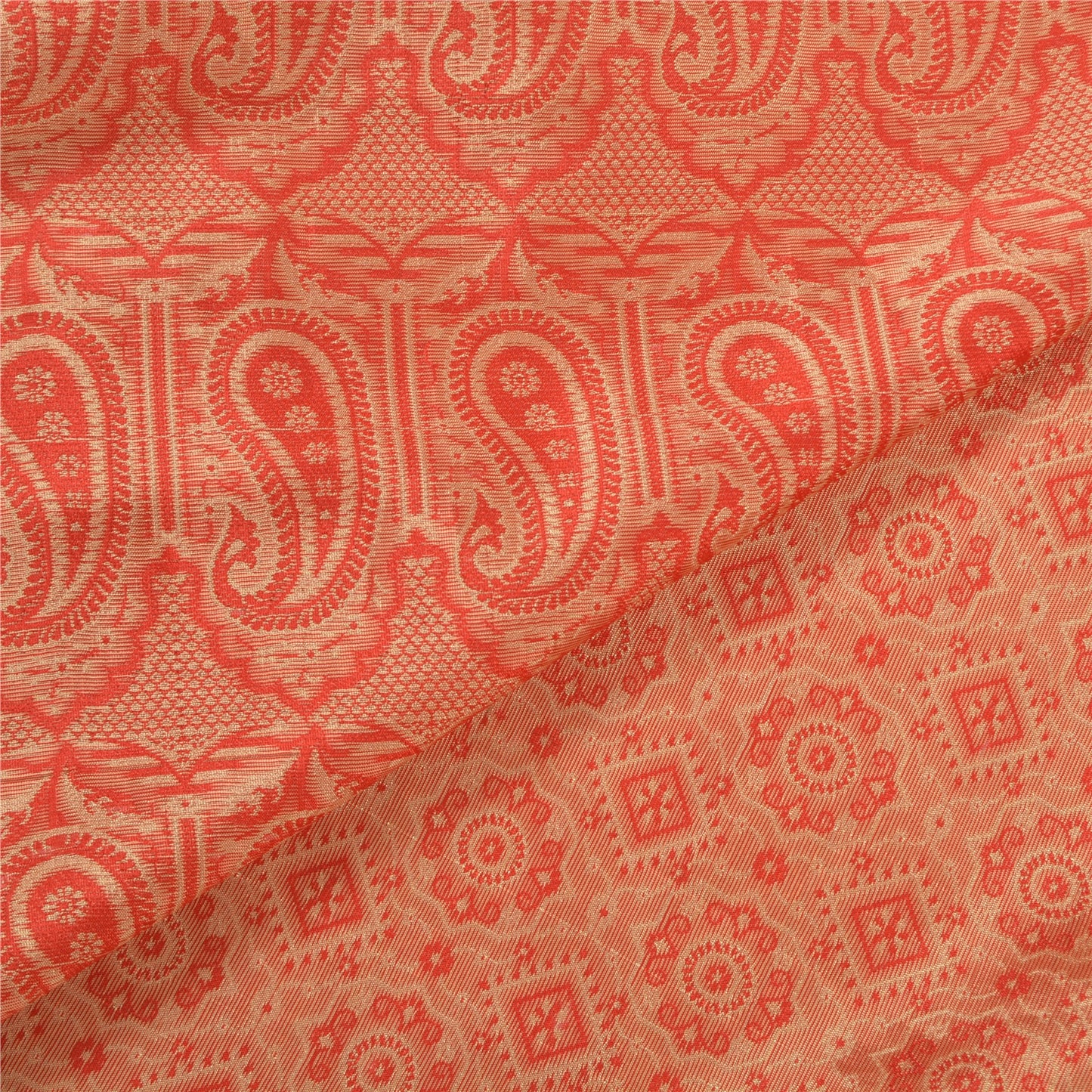 Sanskriti Vintage Heavy Red Sari Blend Silk Hand Woven Tanchoi Sarees Sustainable Fabric