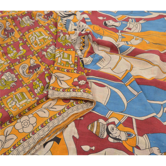 Sanskriti Vintage Heavy Indian Sarees 100% Pure Cotton Pattachitra Sari Sustainable Fabric