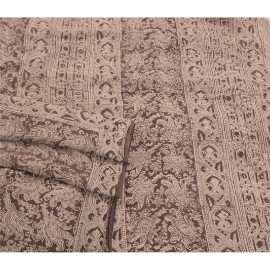 Sanskriti Vintage Heavy Brown Sarees Pure Cotton Printed Kalamkari Sari Sustainable Fabric
