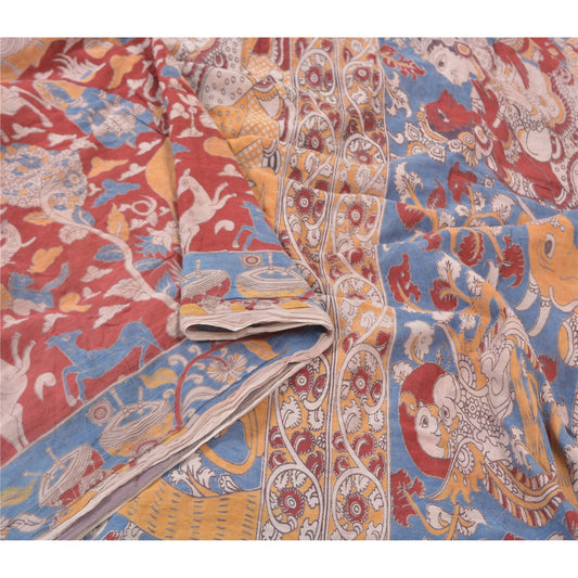 Sanskriti Vintage Heavy Red Sarees 100% Pure Cotton Pattachitra Sari Sustainable Fabric