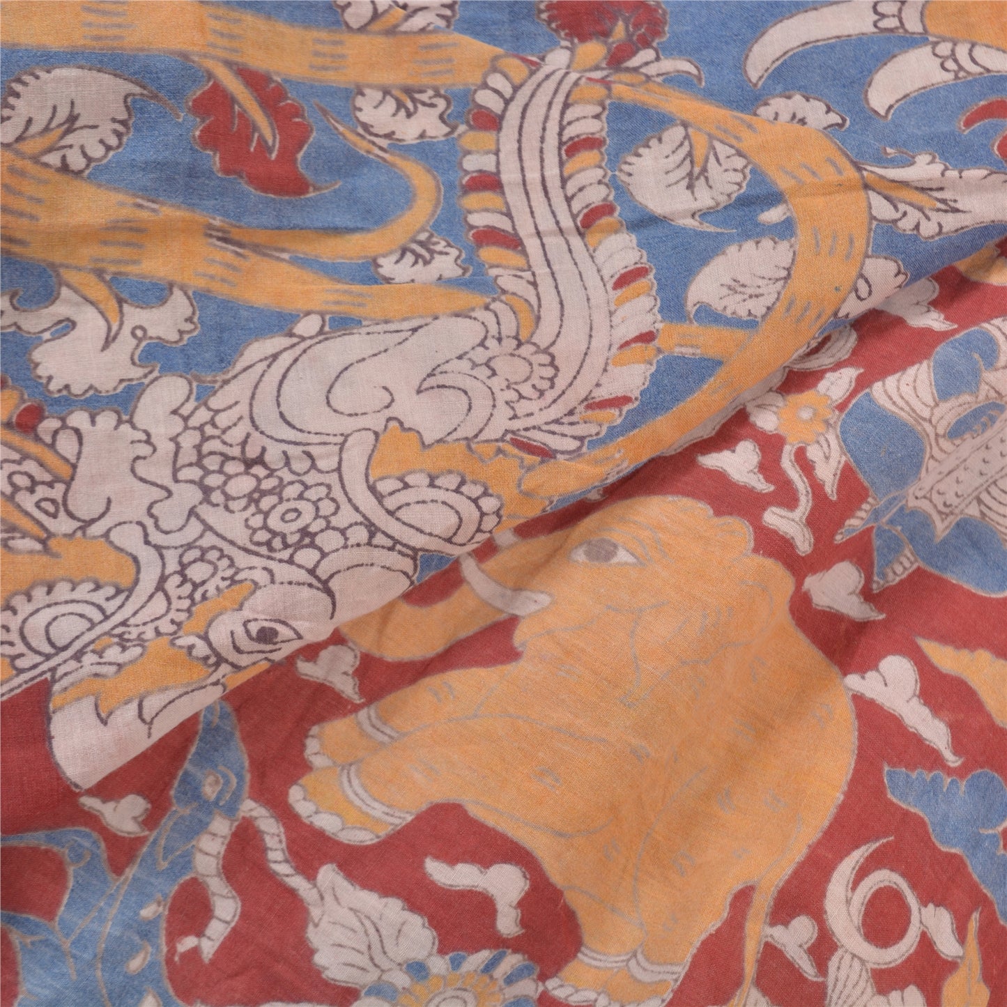 Sanskriti Vintage kraftige røde sarier 100% ren bomuld Pattachitra Sari bæredygtigt stof