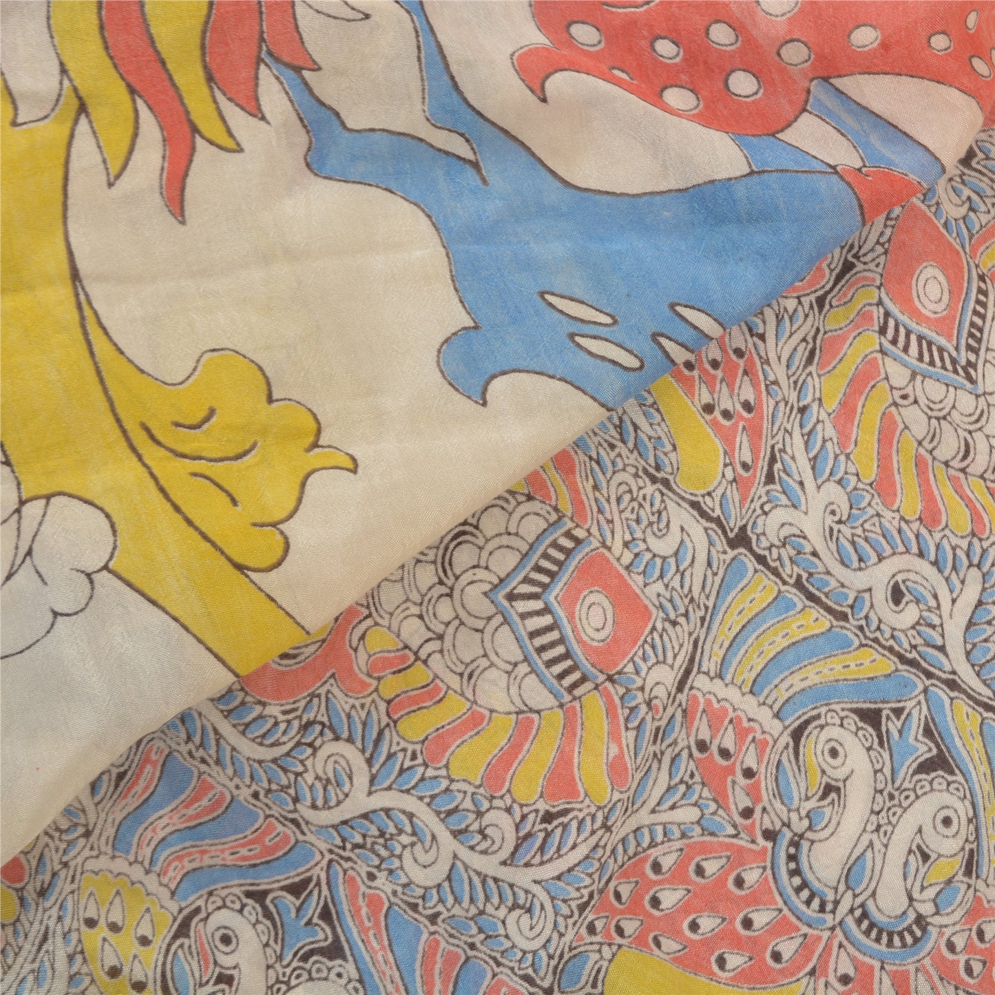 Sanskriti Vintage Heavy Sarees 100% Pure Cotton Kalamkari Peacock Sari Sustainable Fabric