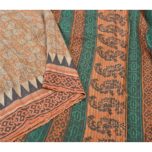 Sanskriti Vintage Heavy Sarees Pure Handloom Printed Sari 5 Yard Sustainable Fabric