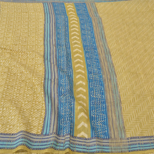 Sanskriti Vintage Heavy Green Sarees Pure Tussar Silk Printed Indian Sari Sustainable Fabric