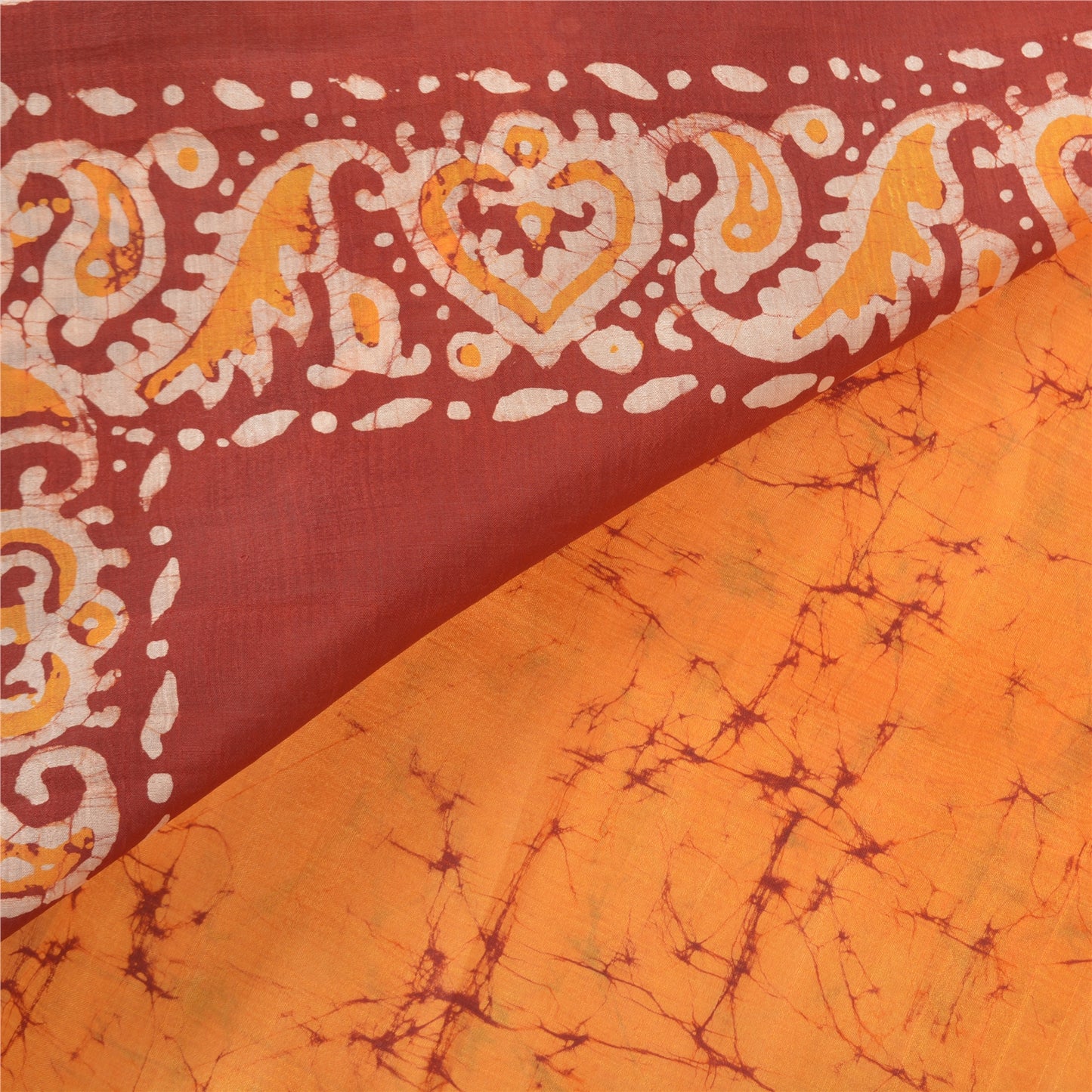 Sanskriti Vintage Safran Tung Indisk Sari Ren Silke Batik Arbejdssarier Bæredygtigt Stof