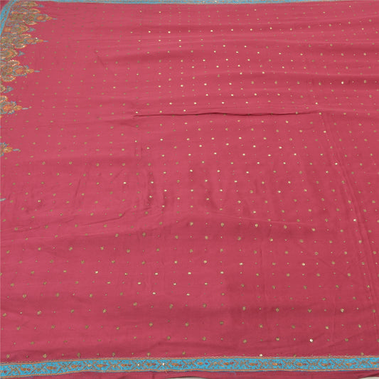 Sanskriti Vintage Coral Heavy Sarees Pure Crepe Silk Hand Beaded Sari Sustainable Fabric