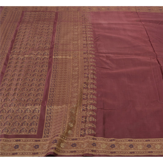 Sanskriti Vintage Heavy Indian Sari Pure Satin Silk Woven Tanchoi Sarees Sustainable Fabric