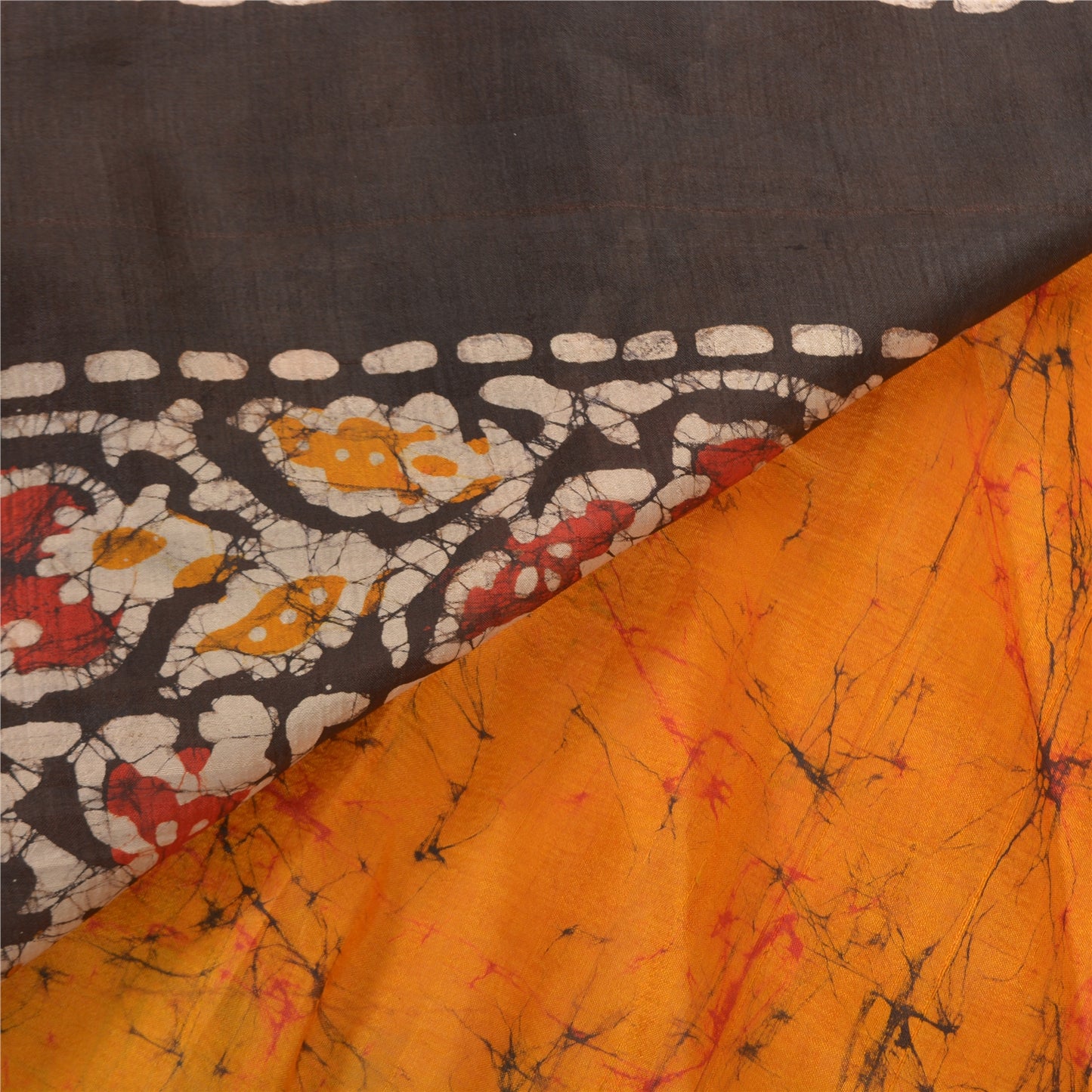 Sanskriti Vintage Saffron Heavy Sarees Pure Silk Batik Work Indian Sari Sustainable Fabric
