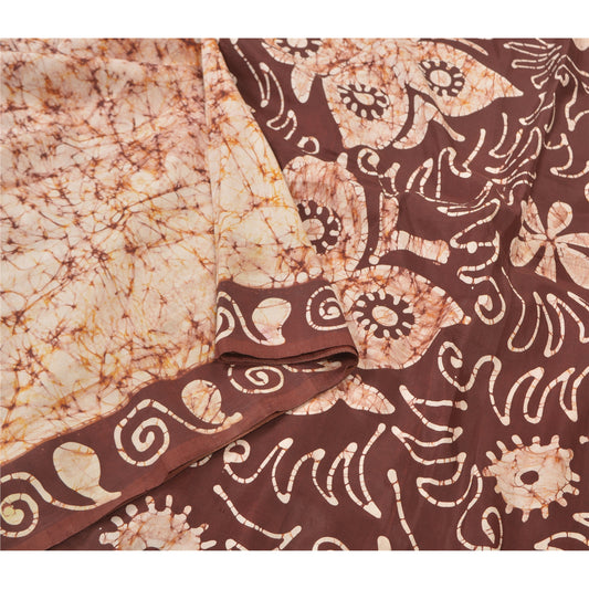 Sanskriti Vintage 100 % ren silke Batik Saree cremetrykt Sari Craft Bæredygtigt stof