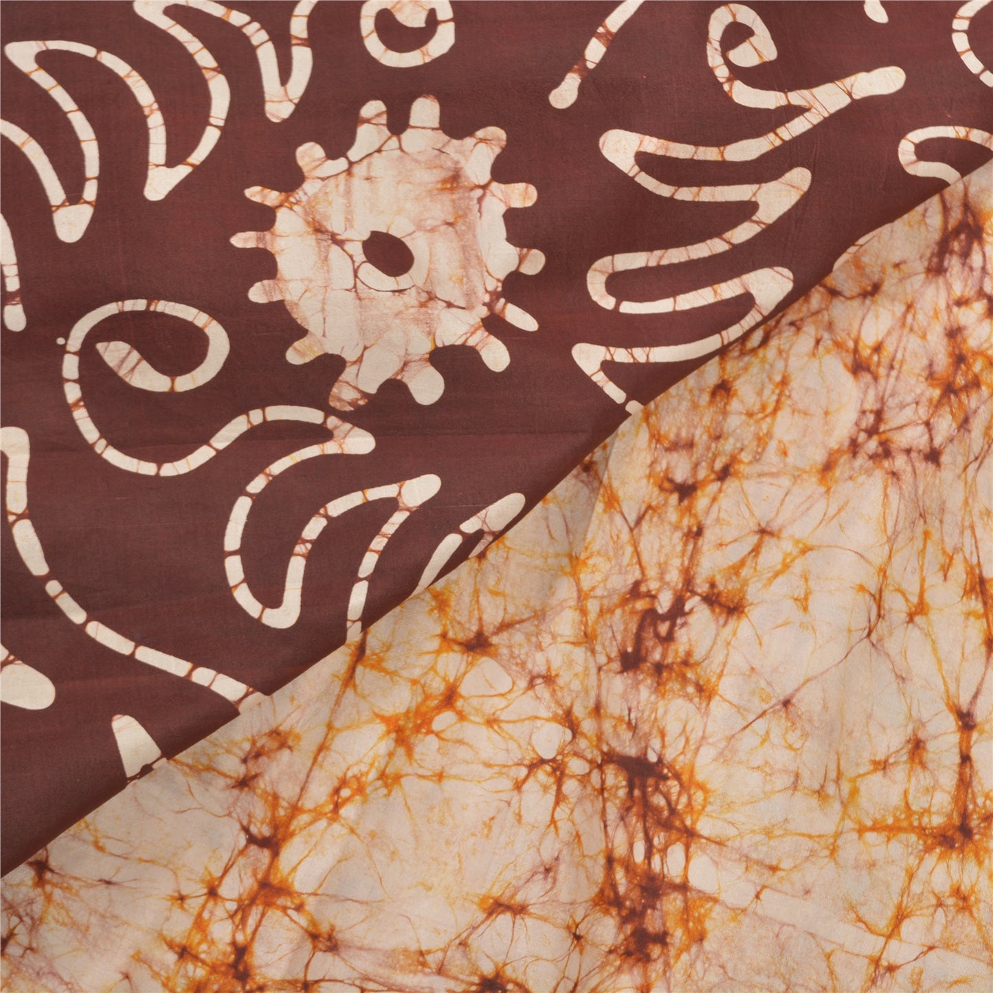 Sanskriti Vintage 100 % ren silke Batik Saree cremetrykt Sari Craft Bæredygtigt stof