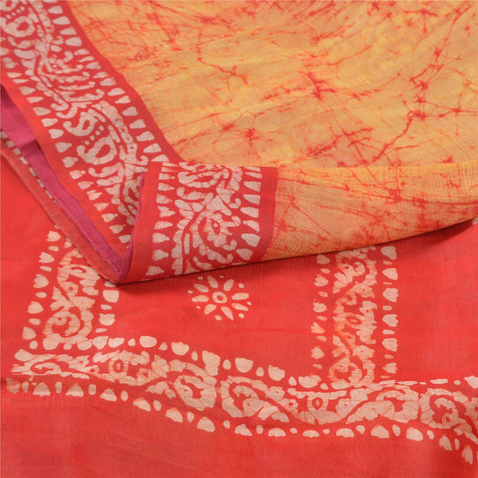Sanskriti Vintage Batik Work Heavy Sari 100% Ren Silke Gul Sari Bæredygtigt Stof