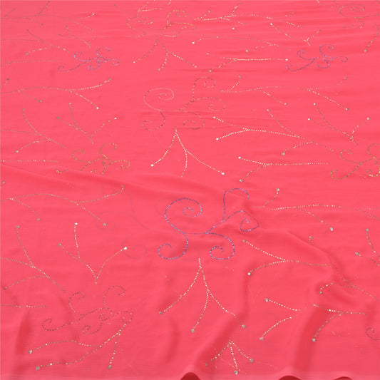 Sanskriti Vintage Heavy Pink Sarees Art Silk Handmade Mukesh Work Sari Sustainable Fabric