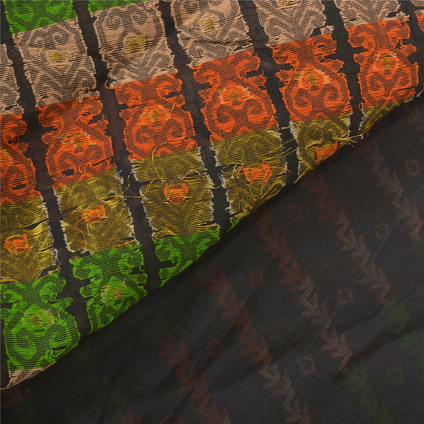 Sanskriti Vintage Sorte Sarier 100% Ren Bomuld Håndvævet Tanchoi Sari Bæredygtigt Stoff