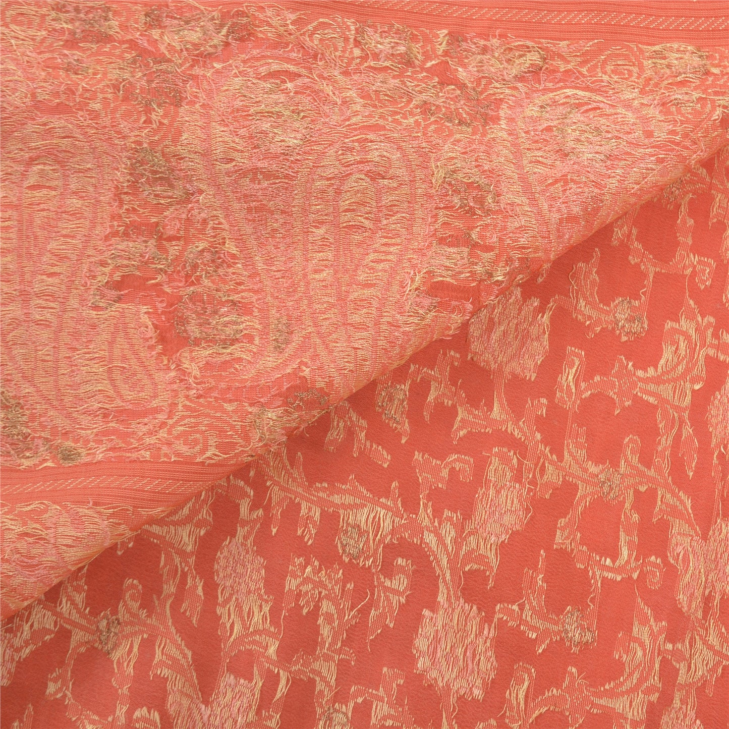 Sanskriti Vintage Peach Sarees Pure Tissue Silk Tanchoi Craft Sustainable Fabric Sari