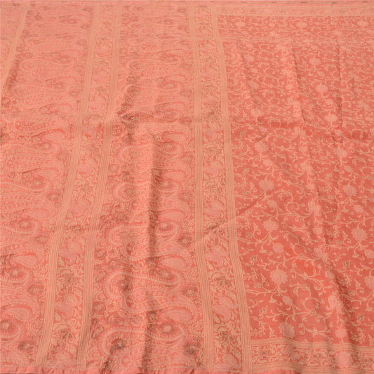 Sanskriti Vintage Peach Sarees Pure Tissue Silk Tanchoi Craft Sustainable Fabric Sari