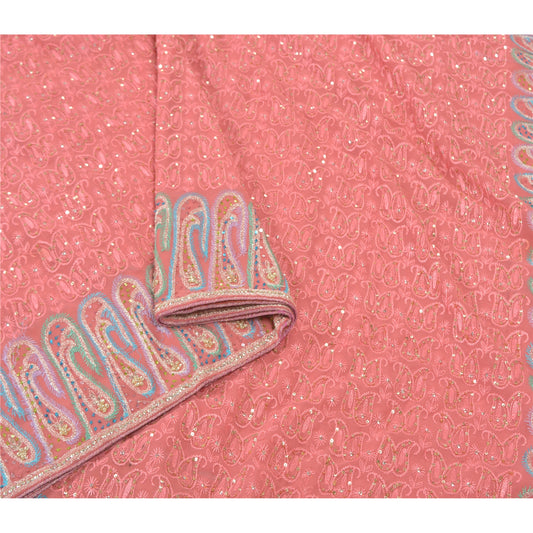 Sanskriti Vintage Indian Saree Art Silk Embroidered Pink Sustainable Fabric Premium Sari