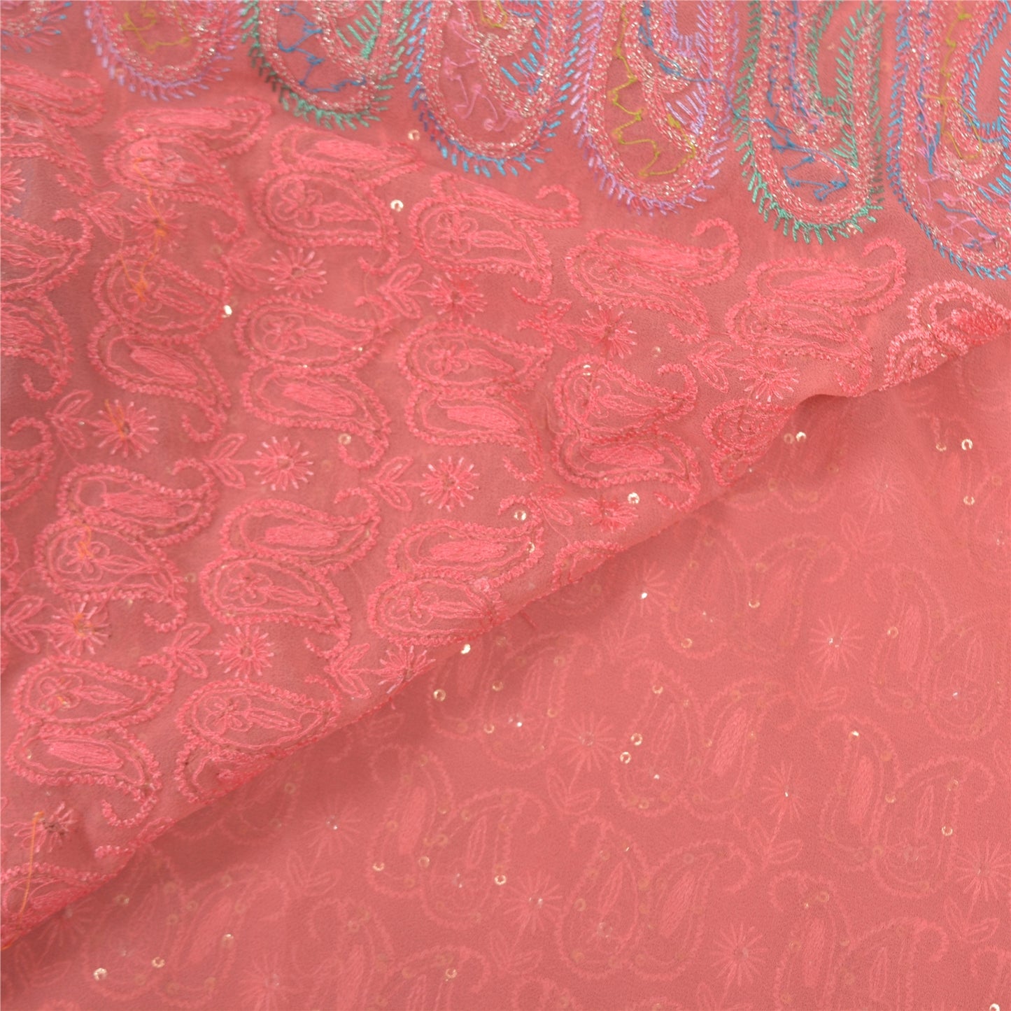 Sanskriti Vintage Indisk Sari Kunstsilke Broderet Pink Bæredygtigt Stof Premium Sari