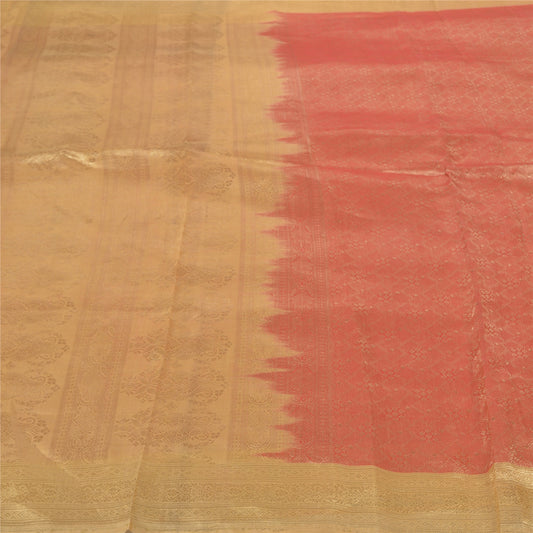 Sanskriti Vintage Mustard Heavy Sarees 100% Pure Silk Woven Brocade Sari Sustainable Fabric
