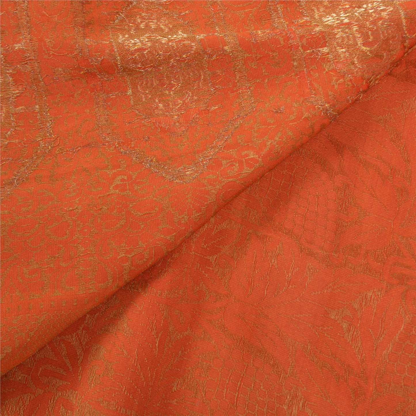 Sanskriti Vintage Heavy Saree Woven Indian Pure Satin Silk Sustainable Fabric orange Sari