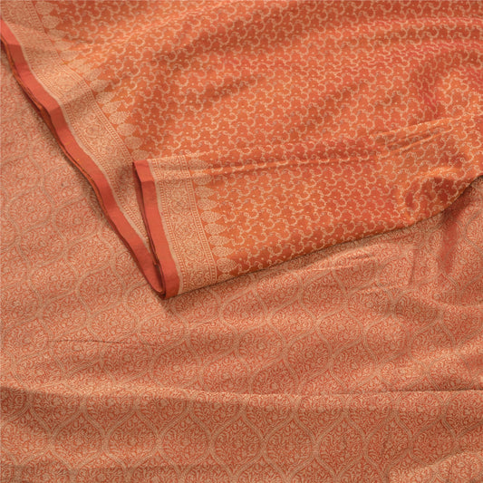 Sanskriti Vintage Orange Heavy Sarees 100% Pure Silk Woven Sari 5 Yard Sustainable Fabric