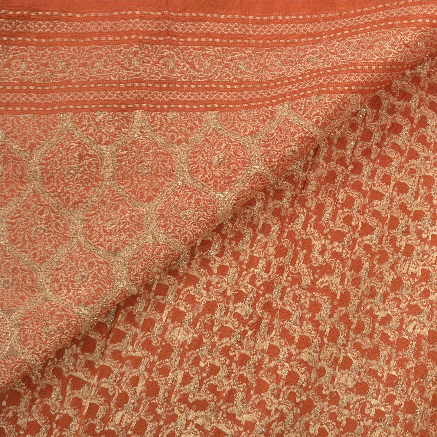Санскритские винтажные оранжевые тяжелые сари 100% чистый шелк тканое сари 5 ярдов устойчивая ткань