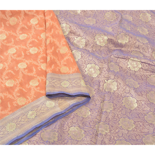 Sanskriti Vintage Heavy Orange Sarees Pure Silk Handwoven Sari 5 Yard Sustainable Fabric