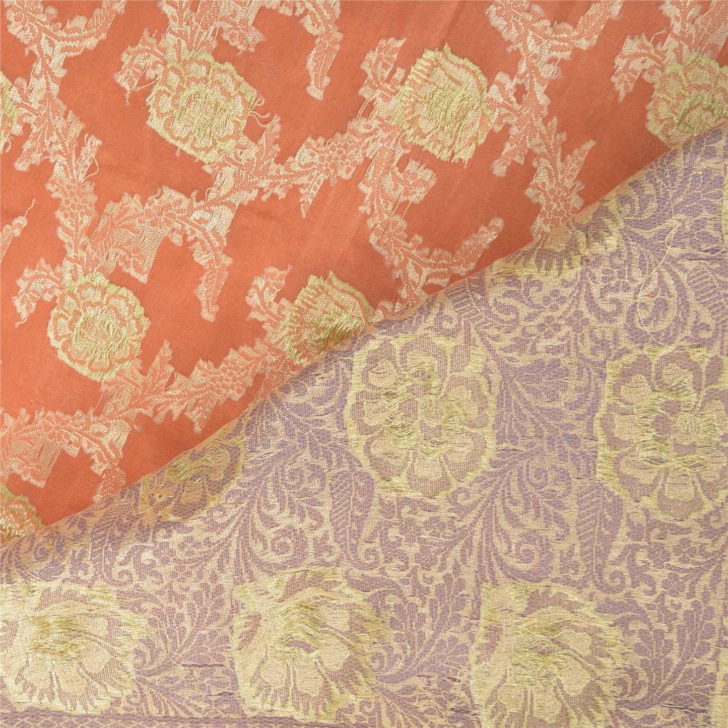 Sanskriti Vintage Heavy Orange Sarees Pure Silk Handwoven Sari 5 Yard Sustainable Fabric