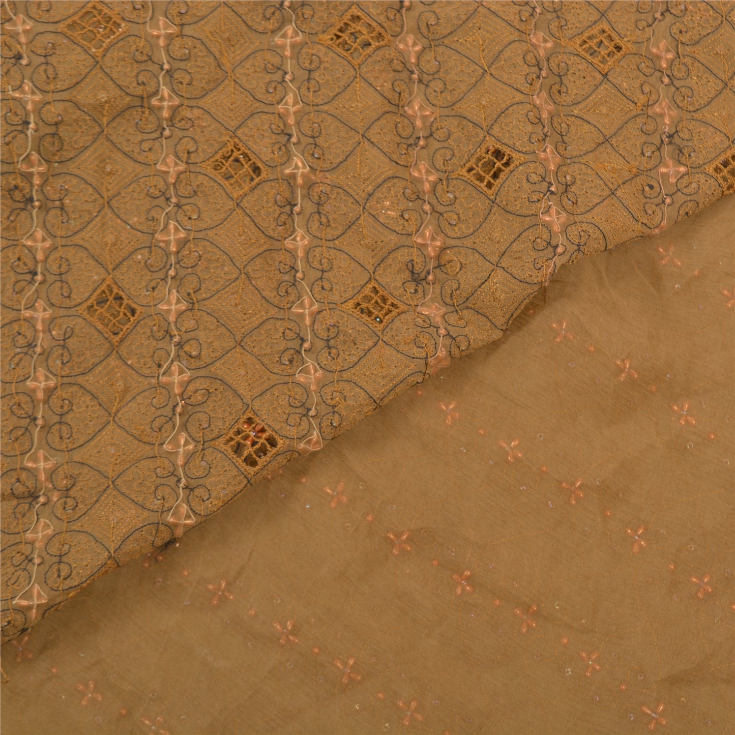 Sanskriti Vintage Heavy Brown Sarees Pure Chiffon Silk Hand Beaded Sari Sustainable Fabric