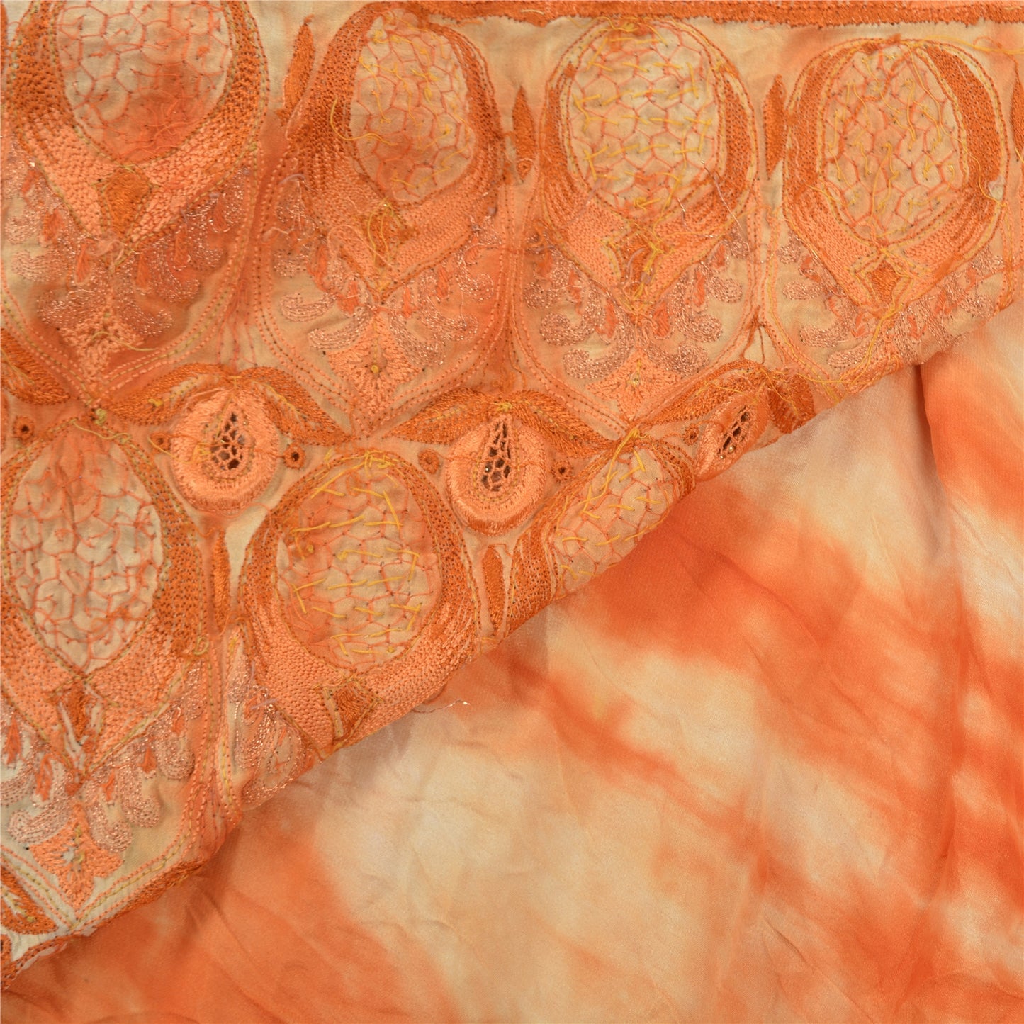 Sanskriti Vintage Heavy Sarees Pure Satin Silk Hand Beaded Tie- Dye Sari Sustainable Fabric