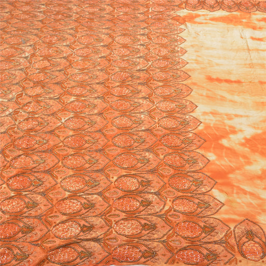 Sanskriti Vintage Heavy Sarees Pure Satin Silk Hand Beaded Tie- Dye Sari Sustainable Fabric