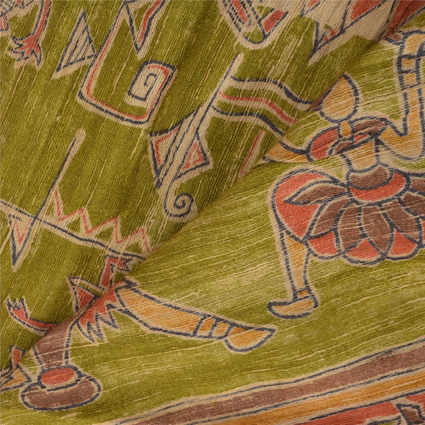 Sanskriti Vintage Heavy Green Sarees Pure Handloom Silk Print/Woven Sari Sustainable Fabric