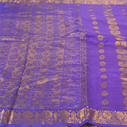 Sanskriti Vintage Purple Heavy Saree Pure Satin Silk Banarasi Brocade Sustainable FabricSari