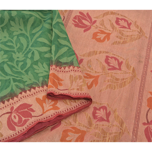 Sanskriti Vintage Heavy Indian Sari Net Mesh Hand Woven Sarees 5 Yard Sustainable Fabric